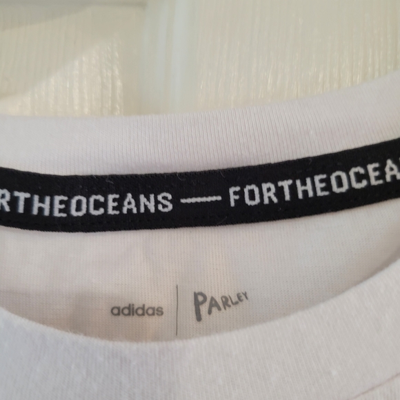Adidas Parley Mens White For The Oceans Athletic Embroidered Spell Out Tee Shirt - Picture 3 of 5